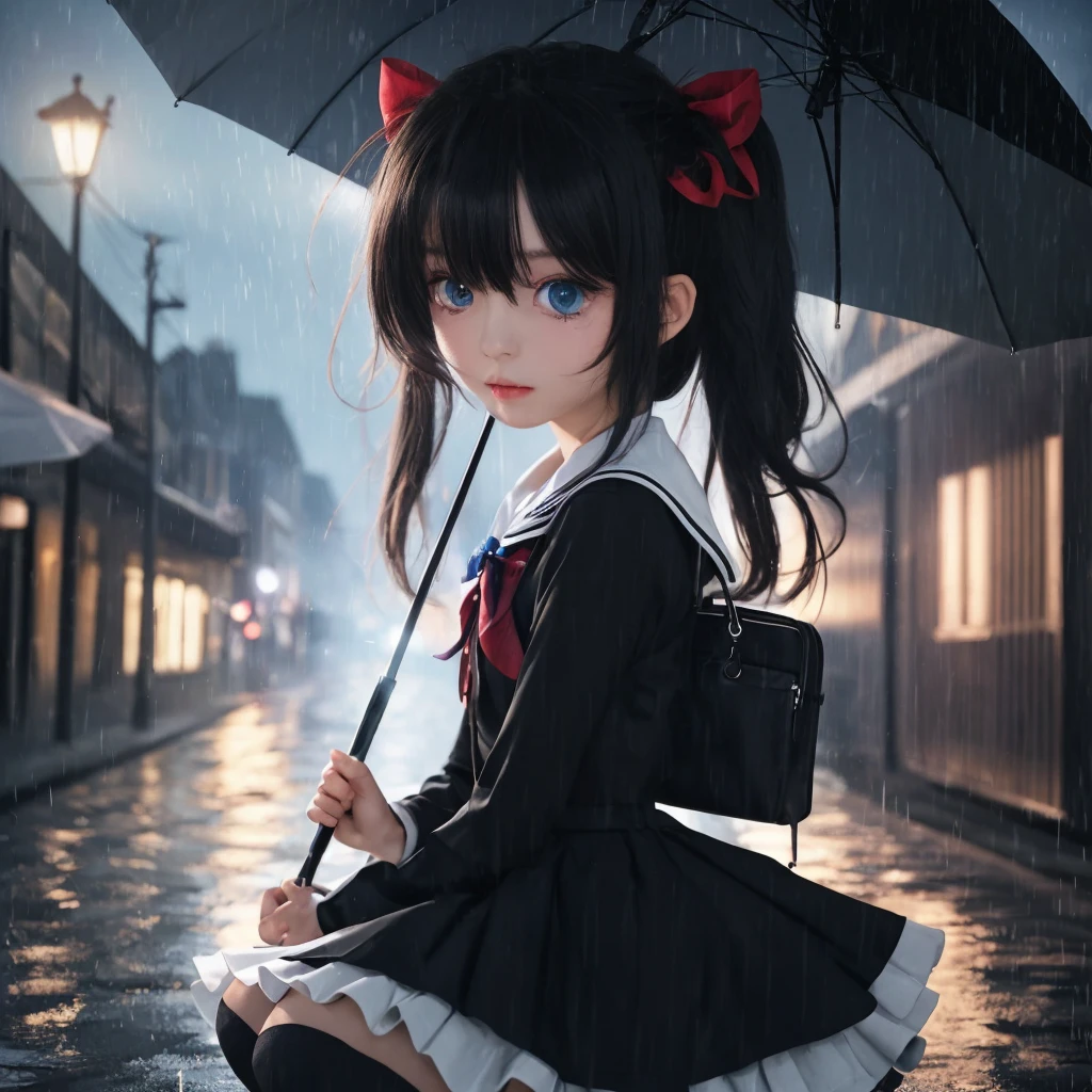 Emotionless ta girl with umbrella