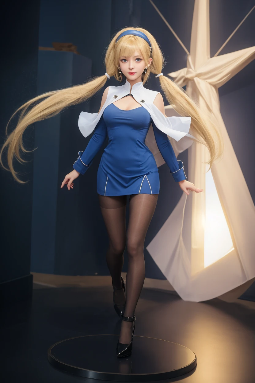 (best quality), (ultra-detailed), (high resolution), (intricate detail), 1girl, superhero, for the group on the theme of housewife and tips, 1950s, 1950s women, long blond flowing hair, white double breasted blouse, black tie, white high waisted skirt with petticoats, garrison cap, smile, (detailed and beautiful face and eyes), white high heeled boots, super hero pose, flying through the sky, big hair, garrison cap, white gloves, white pantyhose