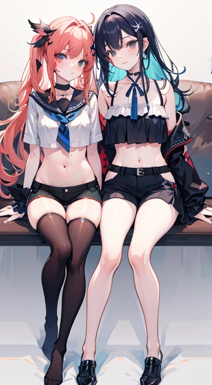 Anime illustration style,a beauty girl,demonic horns,Devil's wings on the back,（full bodyesbian）,Standing,（lowfers）,（Anime Settings）,a smile,（blazers）,（Uniforms）,hi-school girl、preppy style、short-cut、Navel Bow Style, camel toe, Panties visible, Showing underwear, White underwear, wet, Tight underwear,