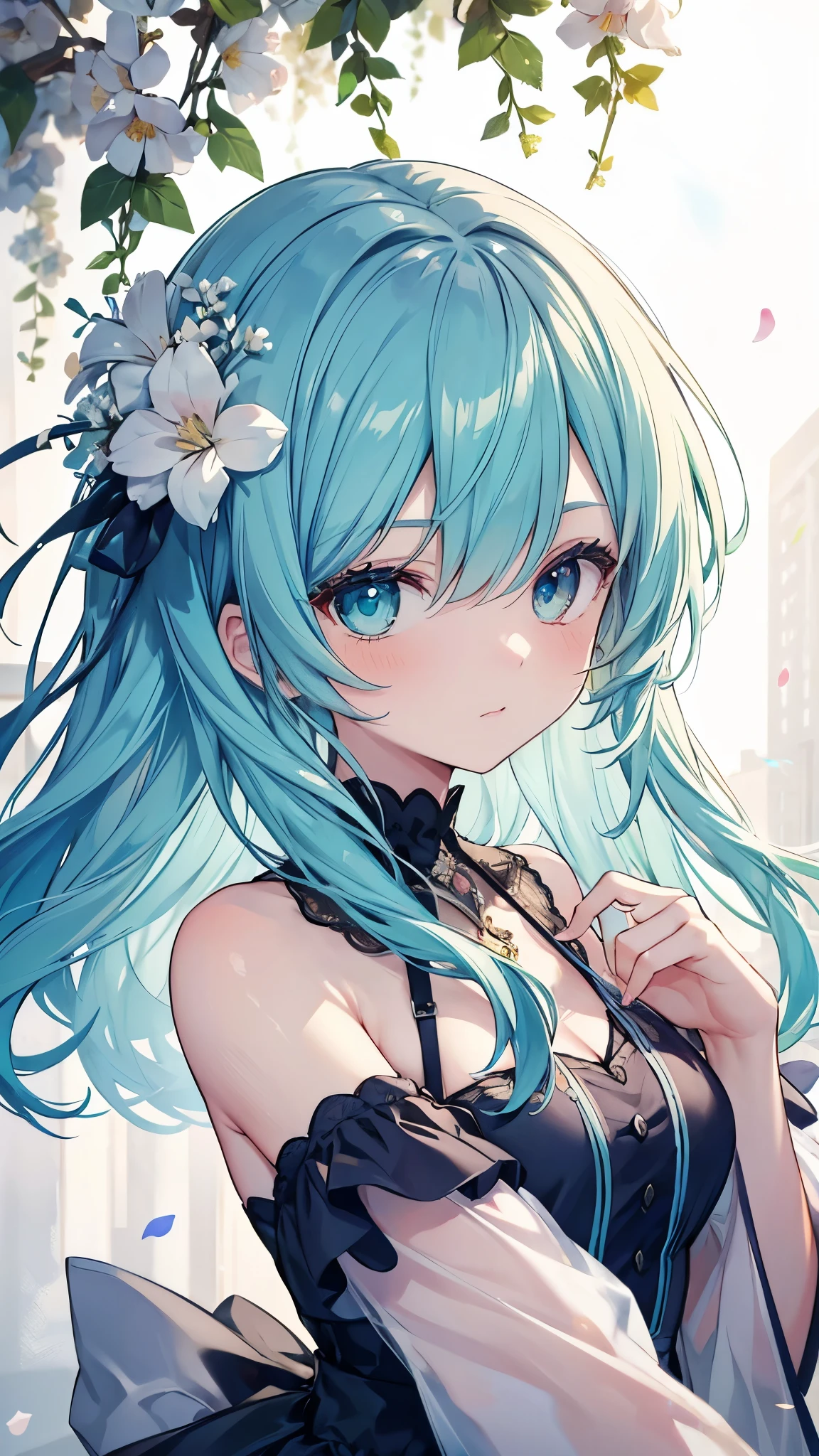 Revista de capa, anime, Mulher, Sozinho, Cabelo longo, cabelo azul escuro, olhos amarelos, modelo, Lindo, potrait parte superior do corpo, Fantasia, Senhora, princesa, Japanese-style, quimono branco, Sorriso suave
