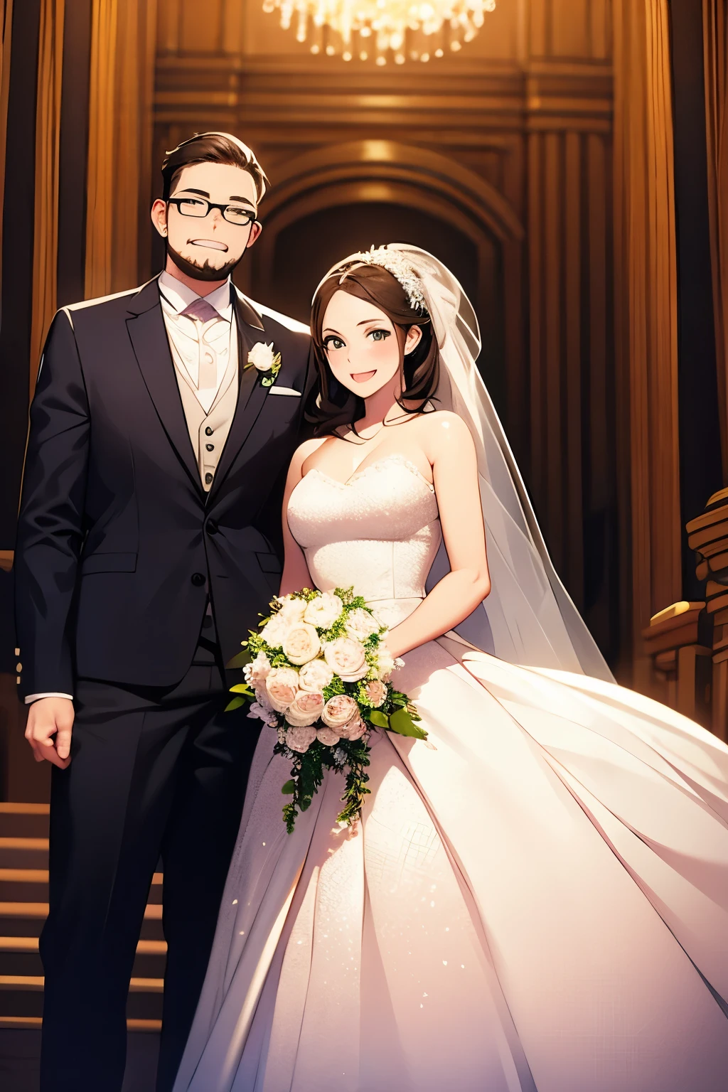 Wedding photo of an adult man and woman　Illustration　Photographed from the front