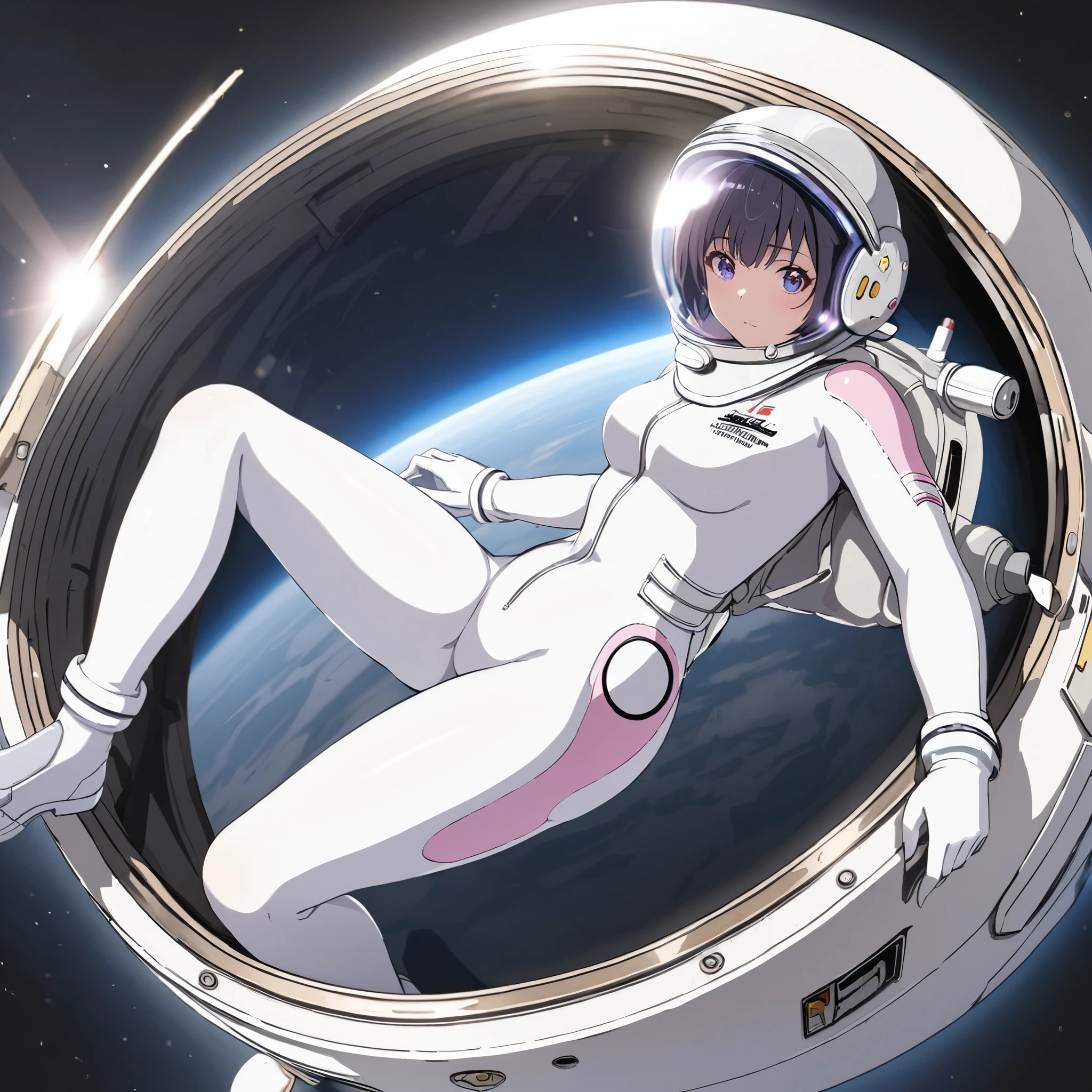 (white back ground):10,simple background ,BREAK masterpiece, (best quality), (highly detailed:1.3), 1girl,solo,fullbody,floating:2,(Space Suit:1.15),short hair, Space Helmet ,Black Hair ,