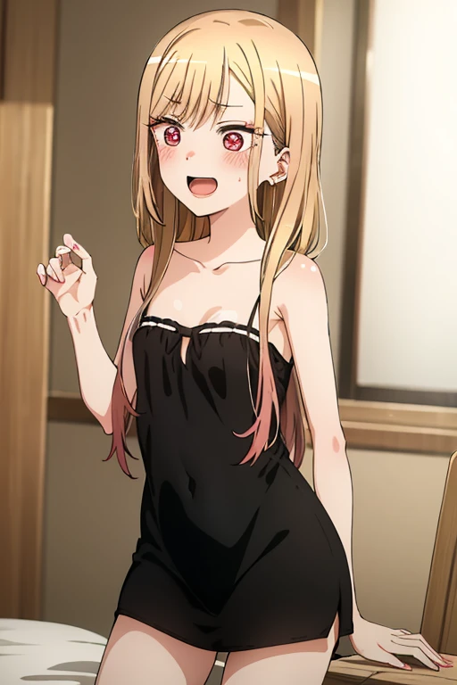 ((Best Quality)), ((masterpiece)), (be familiar with), Perfect Face, indoor, bedroom, Watching the audience,
One woman, Kitagawa Marin,
Open Mouth, Ecstatic expression, blush, smile,
Small breasts, Flat Chest, , , child, Girl,
Long Hair, Long Hair,
Leg spread,