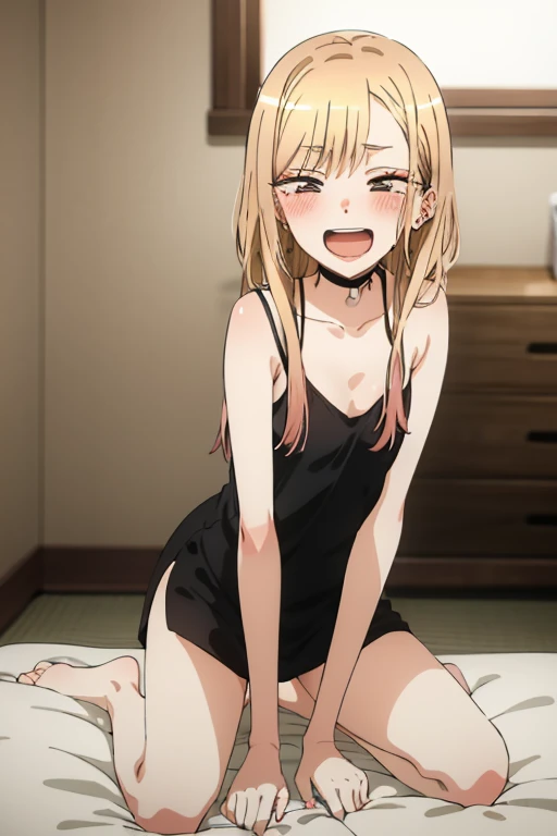 ((Best Quality)), ((masterpiece)), (be familiar with), Perfect Face, indoor, bedroom, Watching the audience,
One woman, Kitagawa Marin,
Open Mouth, Ecstatic expression, blush, smile,
Small breasts, Flat Chest, , , child, Girl,
Long Hair, Long Hair,
Leg spread,