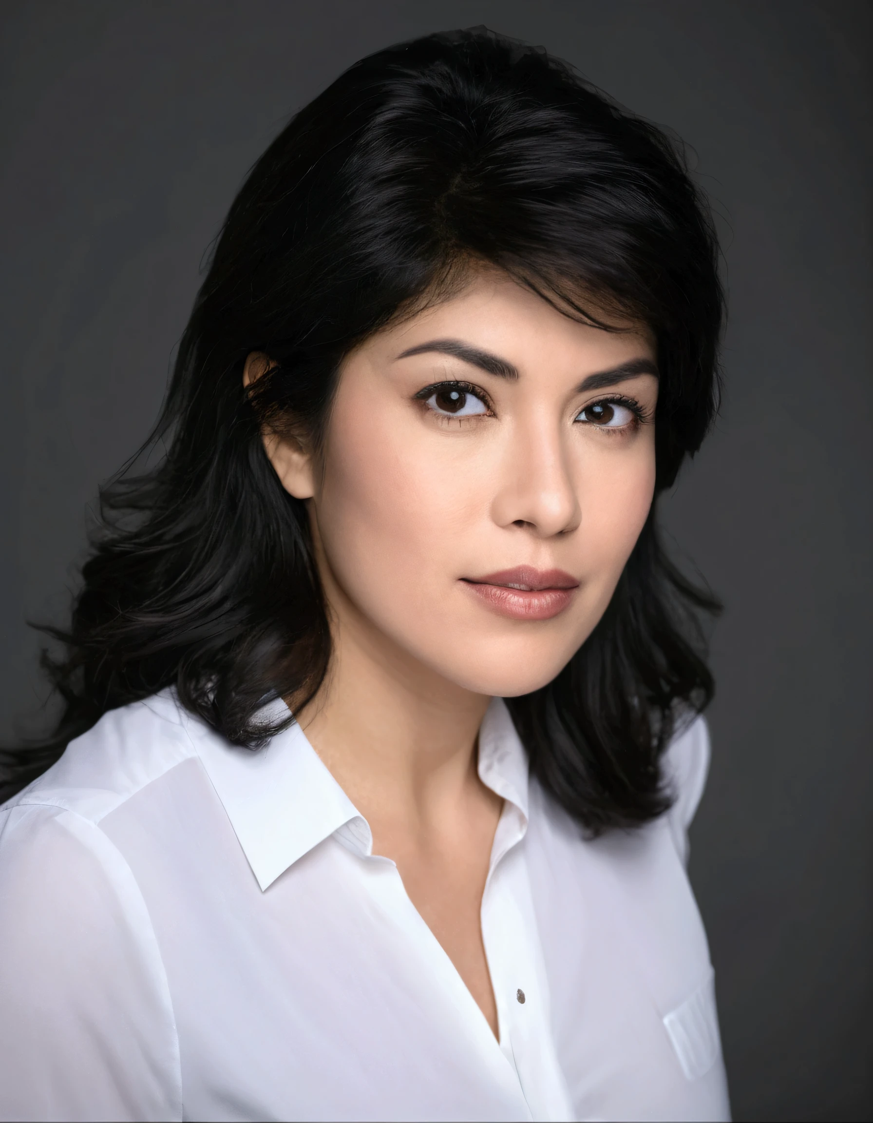 arafed woman with black hair and white shirt looking at camera, headshot photograph, headshot photo, headshot portrait, realistic studio portrait, portrait of modern darna, closeup headshot portrait, close-up professional portrait, half body portrait of juliana, headshot profile picture, closeup headshot, acting headshot, promotional portrait, realistic portrait photo, alanis guillen