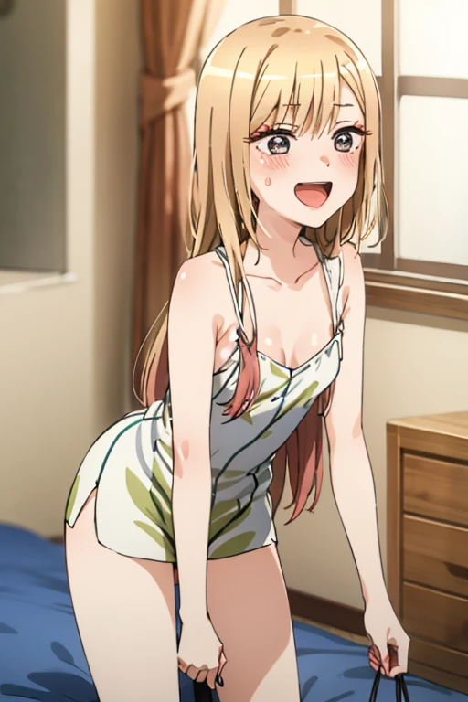 ((Best Quality)), ((masterpiece)), (be familiar with), Perfect Face, indoor, bedroom, Watching the audience,
One woman, Kitagawa Marin,
Open Mouth, Ecstatic expression, blush, smile,
Small breasts, Flat Chest, , , child, Girl,
Long Hair, Long Hair,
Leg spread,