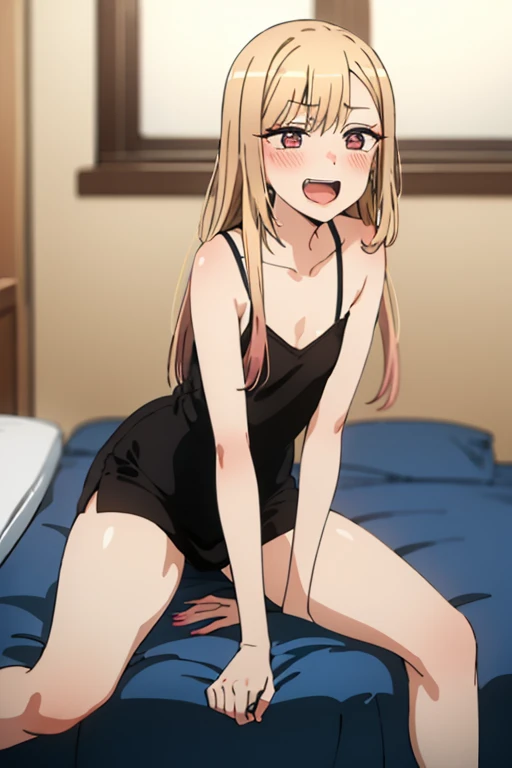 ((Best Quality)), ((masterpiece)), (be familiar with), Perfect Face, indoor, bedroom, Watching the audience,
One woman, Kitagawa Marin,
Open Mouth, Ecstatic expression, blush, smile,
Small breasts, Flat Chest, , , , Girl,
Long Hair, Long Hair,
Leg spread,