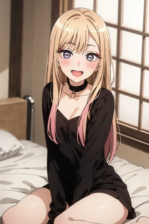 ((Best Quality)), ((masterpiece)), (be familiar with), Perfect Face, indoor, bedroom, Watching the audience,
One woman, Kitagawa Marin,
Open Mouth, Ecstatic expression, blush, smile,
Small breasts, Flat Chest, , , , Girl,
Long Hair, Long Hair,
Leg spread,