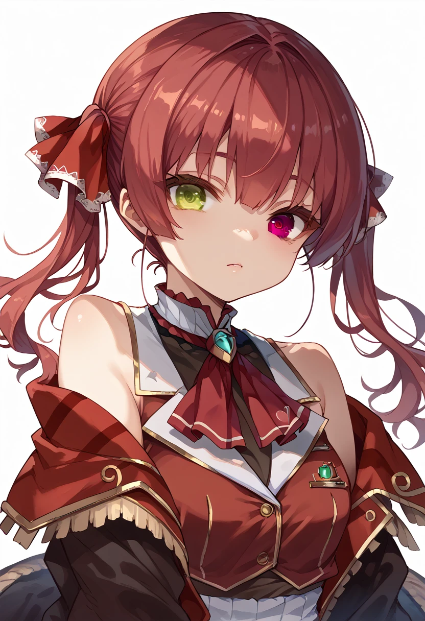 marine houshou, red hair, twintails, heterochromia, red eyes, yellow eyes, hair ribbon,tetona ,culote