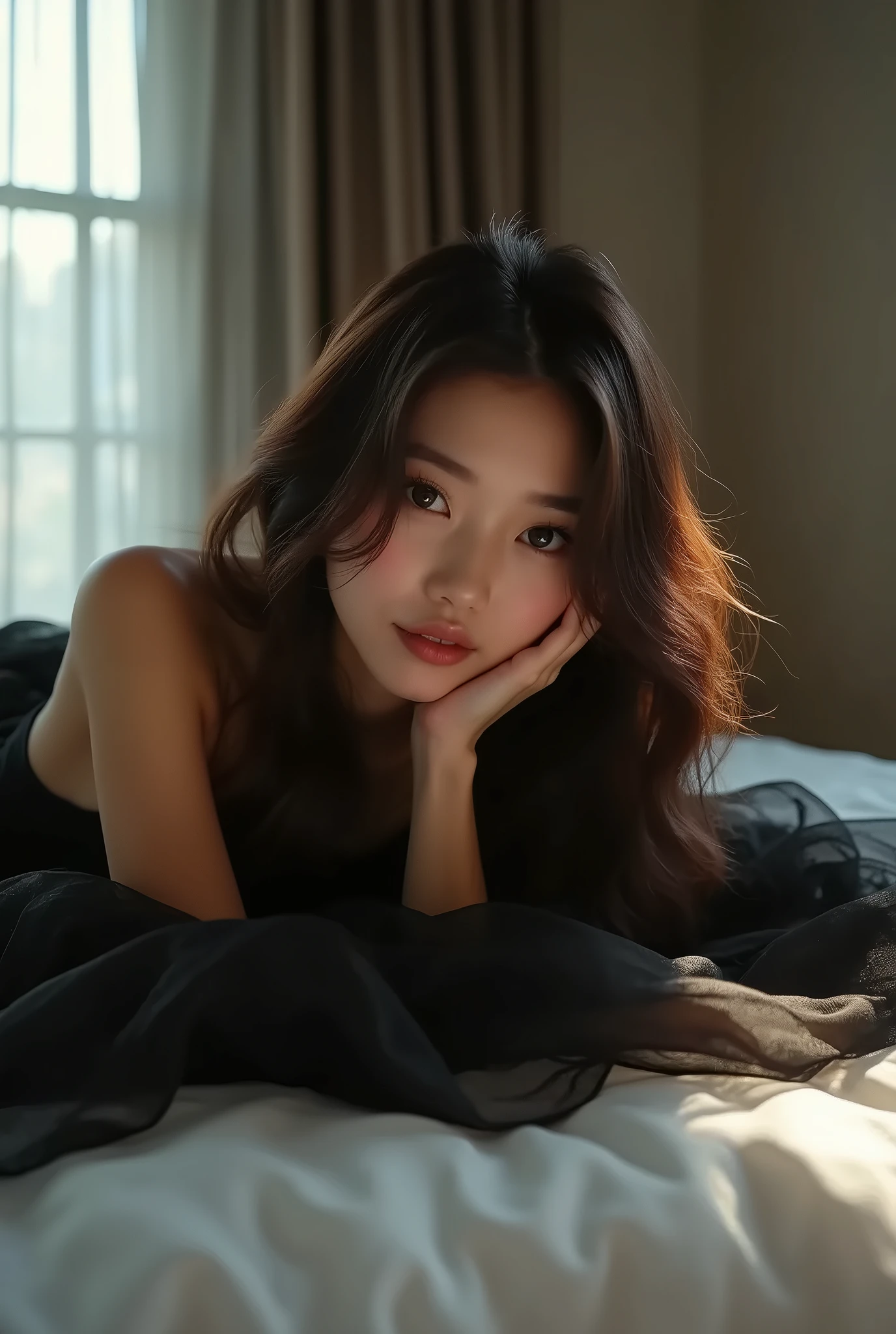 Naked girl on bed, eighteen, slim, skinny, American, thin, tiny bum, tiny body, pink bedroom, small bed, looking at camera, smiling, British, European,