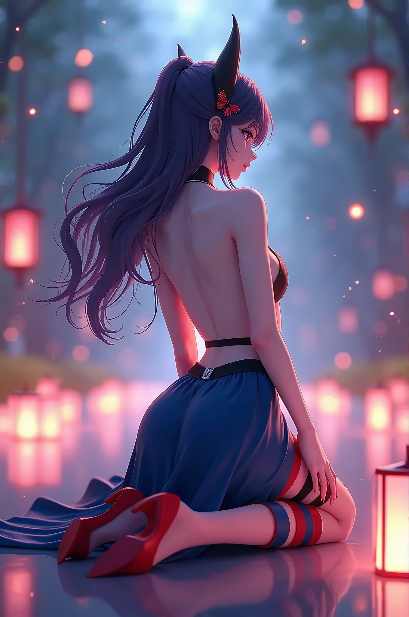 Sexy Woman,Body painting,Anime Style,night,Captivating Pose,