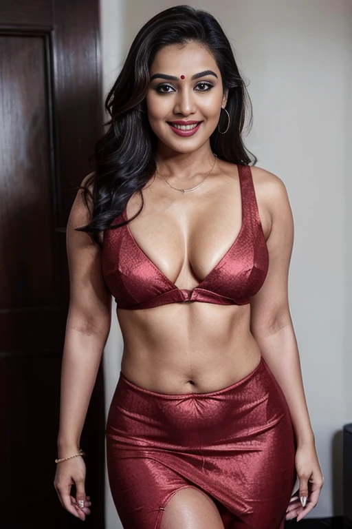 (RAW style, masterpiece, best quality, ultra-detailed), Salma Hayek in a south asian wedding, very large breasts, 30G , deep cleavage, make up, whole body in frame, full body, looking at camera, long legs, exposed hips, bright lighting, ultra high resolution, 8K, very detailed, perfect breasts, entire face showing, very thin, accurate female anatomy, perfect face, perfect abs, side boob, big butt, long legs, perfect teeth, manicured nails, yelling, bright lipstick, nonnude, red salwar kameez, dupatta