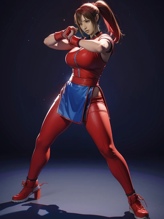 Heavyweight woman in red and blue clothes posing, Fighting game characters, 3d character art 8k, Asuka, As a character in Tekkun, King of Fighters characters, Fighter Pose, Mirabelle Madrigal&#39;s Rendering, Combat pose, 3D Character Art, 8k octa-rendered photo, she&#39;Ready to fight, Combat pose