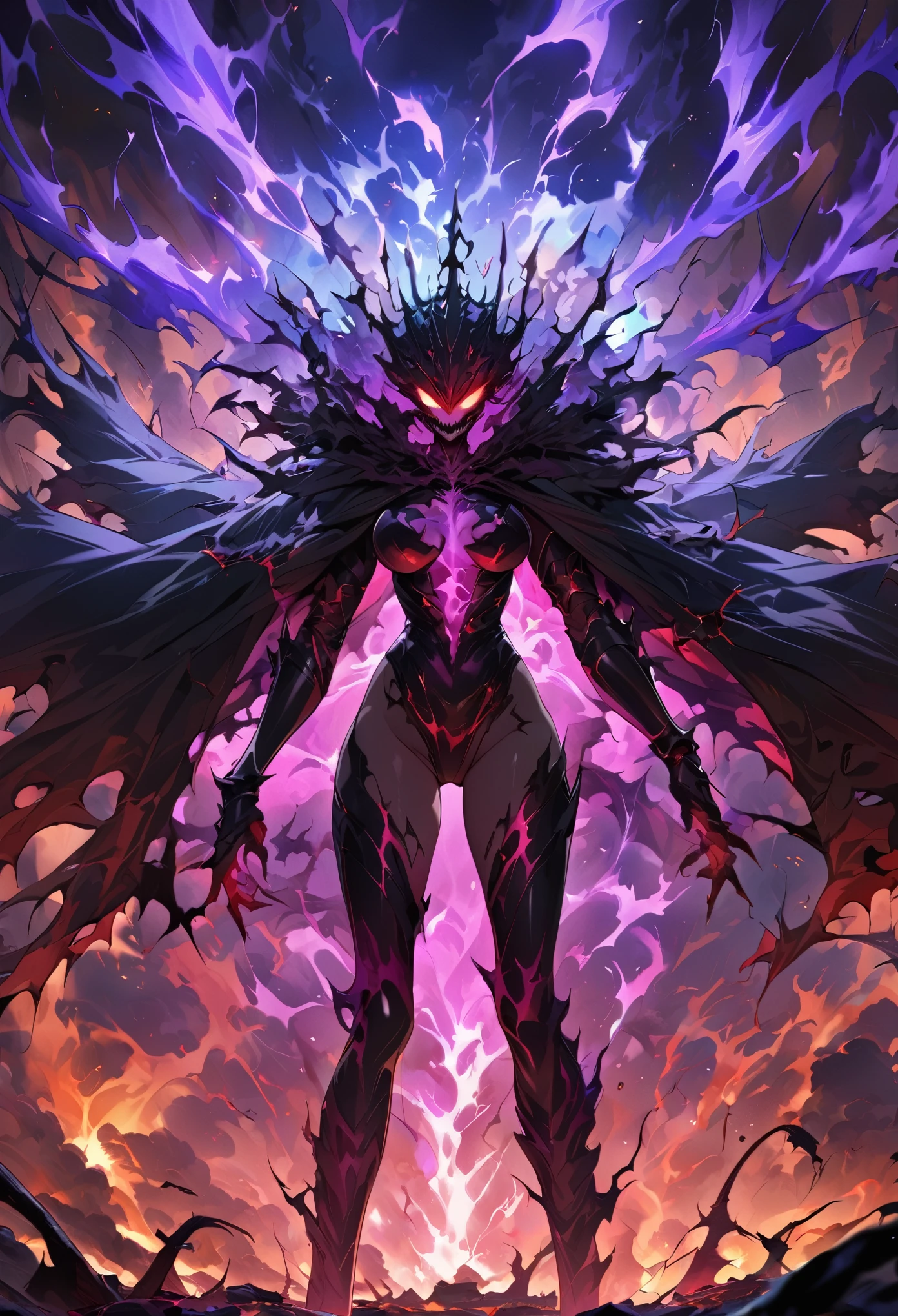 (masterpiece),(Best image quality),highest quality,(Very detailed),4K,(8k), Overwhelming sense of strength, villain, Fearless smile, aura, despair, Atmosphere of death, Throaty black,