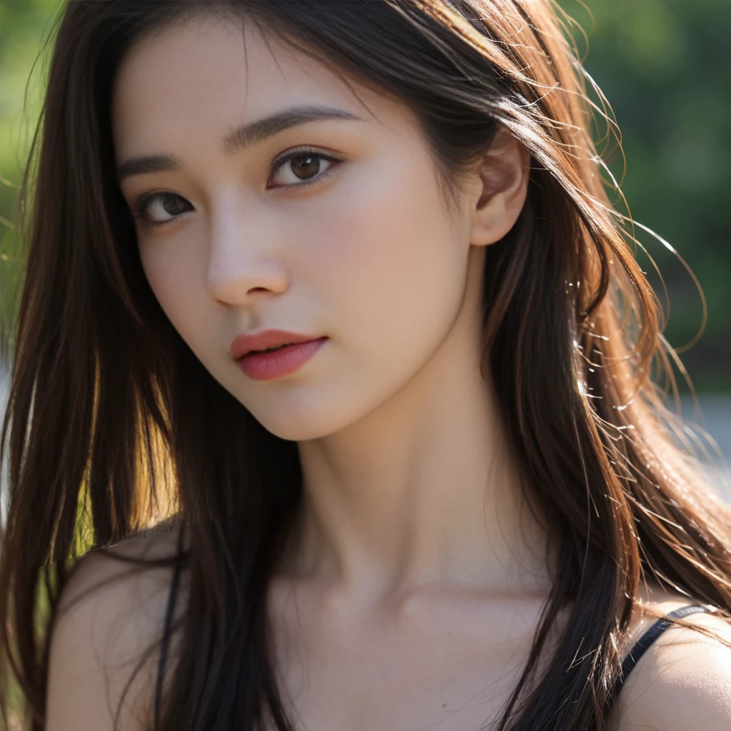 MDN, (Sharp focus:1.2), ภาพatสมจริง, Portrait, attractive young woman, curve, long hair, The insect's chest reveals cleavage., (Beautiful face:1.1), ดวงตาatมีรายละเอียด, luscious lips, (Eye makeup:1.2), Tiring (Flower dress:1.2) at (beach:1.2). (morning sun:1.2), depth of field, Bokeh, 4K, HDR. by (James C.. Christensen:1.2|Jeremy Lipking:1.1).