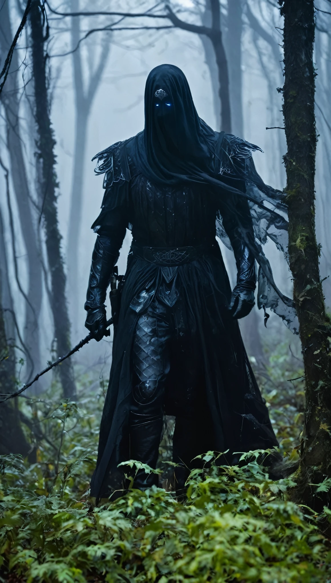 best qualityแบบ Ultra HD 8k,very detailed,realistic:1.37,Portrait,dark fantasy,anime,Single level adjustment,hero character, A boy.,blue eyes, black hair,((blue eyes)), ((black short hair)), [Thick eyebrows], dark palace, ((black long coat)), ((all black)), (blue eyes) ,Short Black Quiff Hair with Soft Fringe, handsome , muscle, Facial expressions, Black Knight Armor , black fur shawl(Masterpiece,best quality,special, (Broad shoulders)) (muscle), male focus, Sharp focus,Magic power,Mysterious aura,dynamic poses,threatening expression,glowing eyes,Demonic appearance,Cloak of the angel of death,armor details,Enchanted weapons,dark background,Creepy Light,blue plate,Smoke effect,Action Scenes,high contrast,liquid brush strokes,Masterpiece:1.2