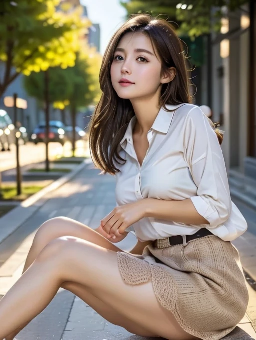 Crouching front shot、Crouch down to grab something that has fallen、Ultra-realistic pantyhose、Skirt and thighs、I can see her panties、