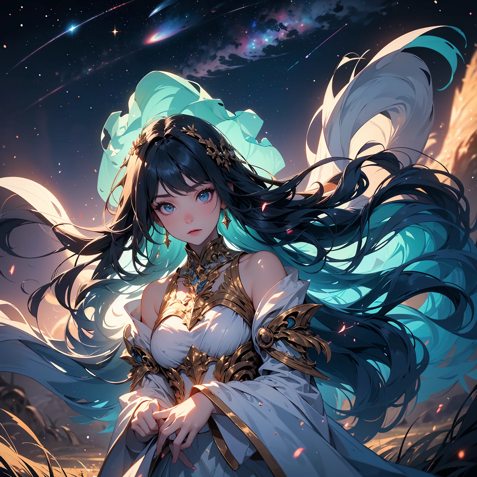 Goddess of emptiness in the galaxy with a huge dress that covers everything, making the galaxy seem empty 