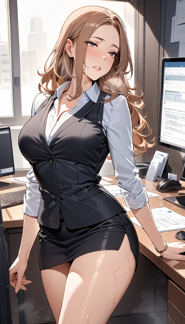 High quality,Ultra-high resolution,High-definition illustrations,Masterpiece,extremely detailed,highres,mature hetero couple,beautyfull eyes,(married secretary sexy milf is glossy lips),in heat ,cunt itch,office LADY fashion,office room,saliva,Steam,Medium breasts,moist skin,seductive,beautyfull curvy,long intricate hair,mole under eye,blush