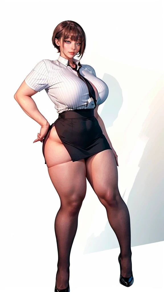 Create an nfsw image of a 35-year-old woman with super realistic anatomy, big buttocks, sensual legs, with a body wet with sweat, short black hair, wearing a black thong. Lace, fishnet stockings with light black blue heels, a small choker, in a kneeling position, showing her big butt