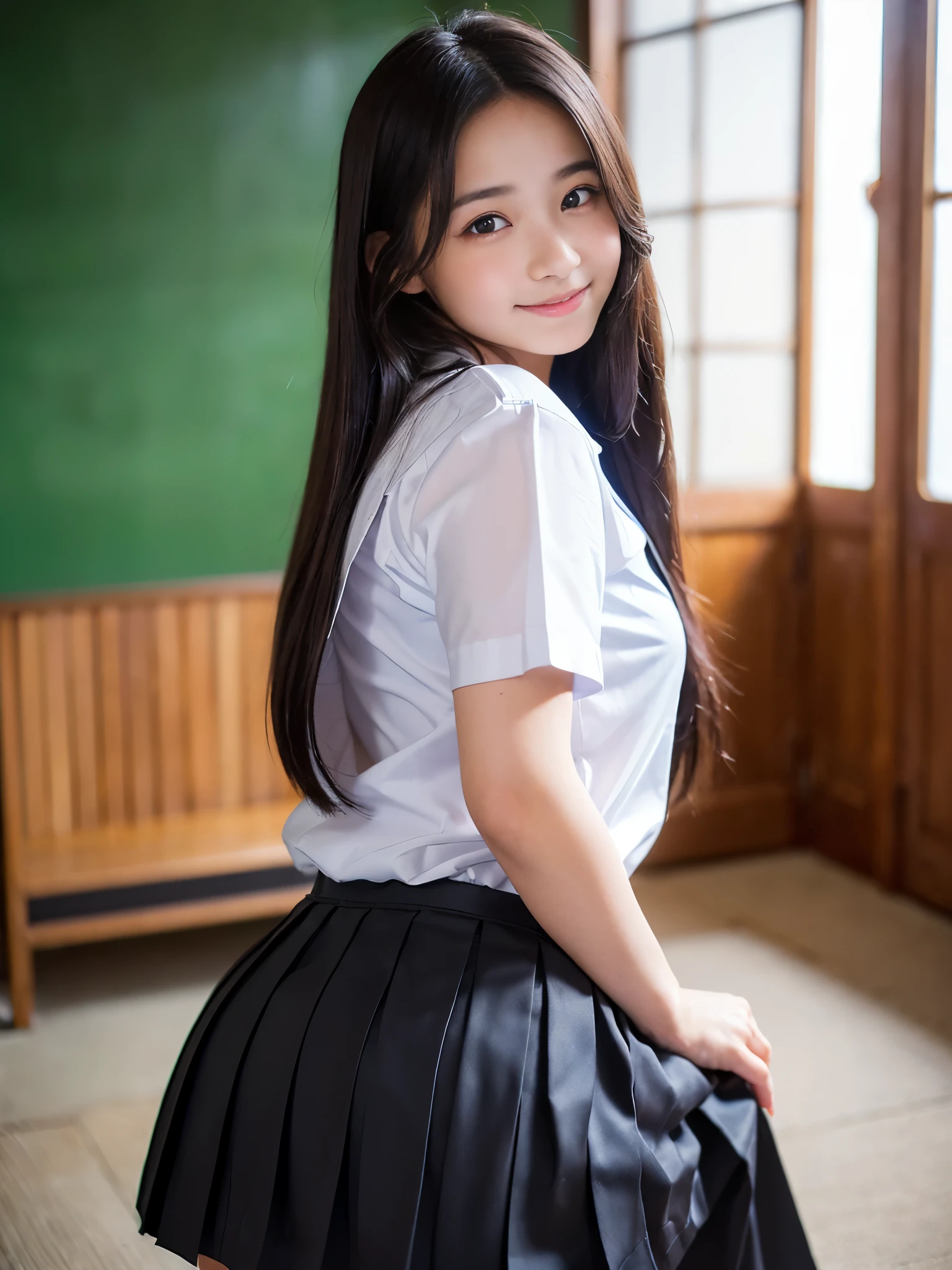 Top quality, one beautiful woman, student, uniform, big breasts