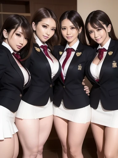 Four women in uniform taking a photo, Seifuku, Japanese Uniform, sakimichan hdri, Kantai Collection Style, JK uniform, mischief, Realistic young gravure idol, round Thighs, Thighs, wonderful, mischief style, a Surreal school girl, sakimichan, , Surreal school girl