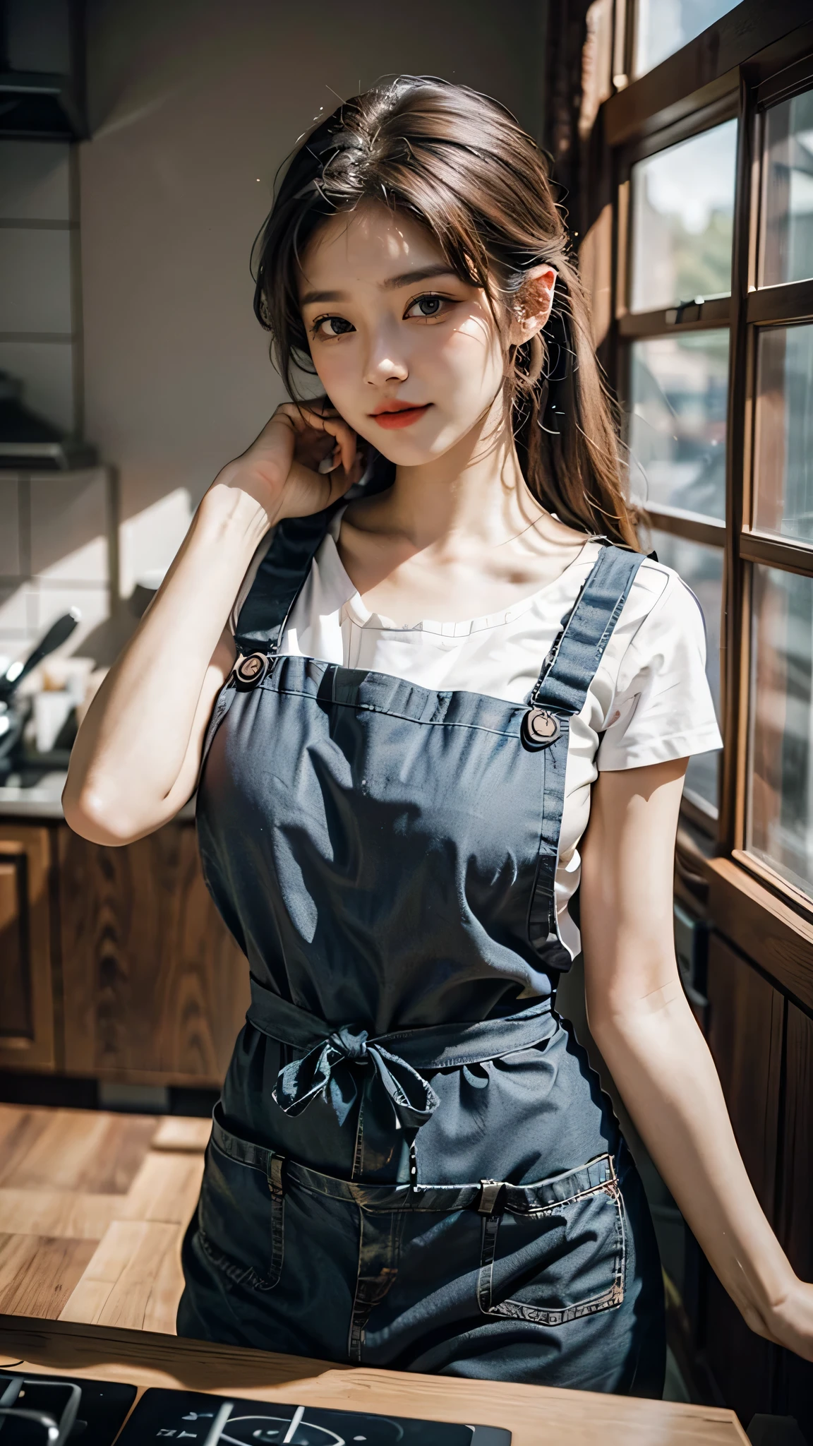 Wear an apron、pinafore