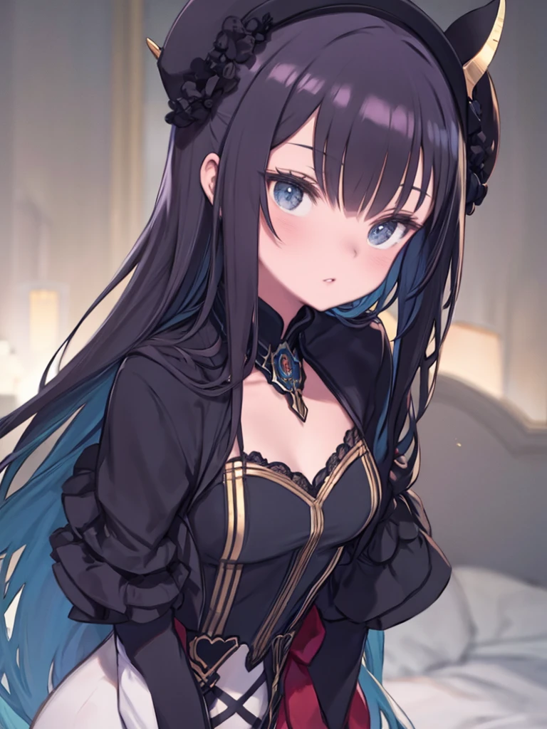 Close-up, ((Hyper Detailed)), 1girl, perfect body, small chest, dynamic angle, blurred background, indigo eyes, perfect hand and finger, ash brown hair
