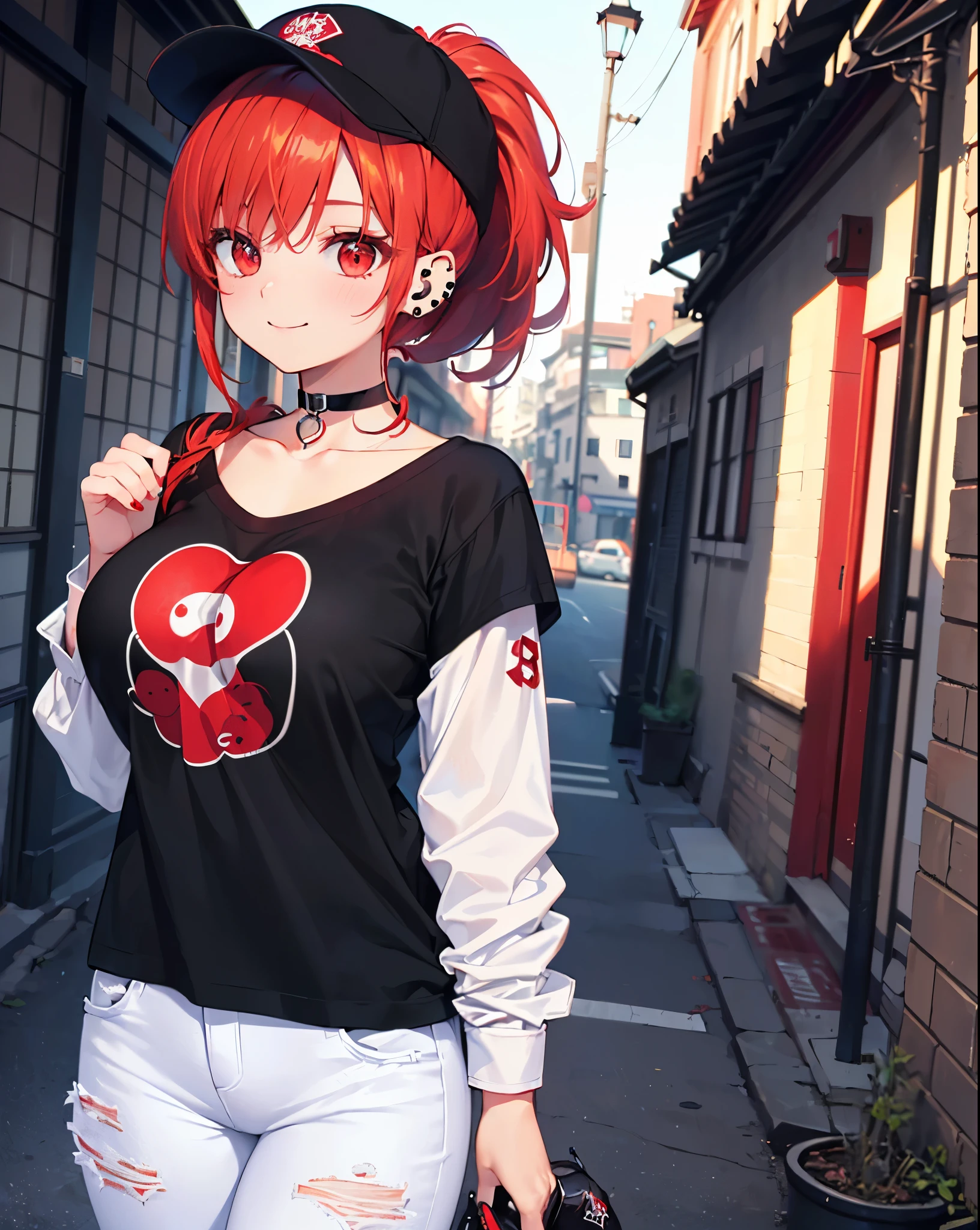 Red hair idiot guy purple shades has a pet axololt shirt red black pants