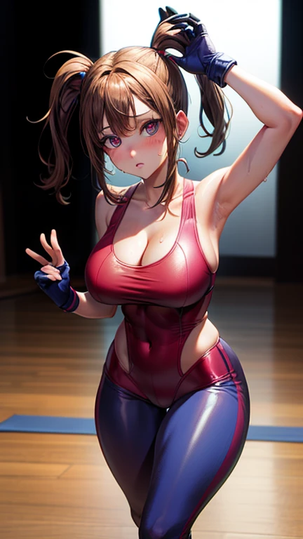 High quality masterpiece, (Unreal Engine), reality:1.8, Ultra-high resolution, Rich contrast, Very high quality, 8k, High definition texture, Astonishing absolute resolution, Advanced Settings, colorful, Clear images, Sharp focus, Digital Blending, (Hasselblad Photos, Dynamic Angle),

1 girl, pomni, Big Breasts, pigtails, Red eyes and blue eyes, gloves, ((Wear a tight yoga suit, Bold and sexy yoga poses ,Hot Yoga, Sweat makes your yoga wear transparent)),  

indoor, Hot Yoga, 