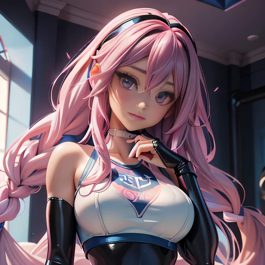 (best quality, masterpiece, RAW photo,ultra-detailed:1.2),1girl,solo, slight smile, looking at viewer,
long hair, purple hair, blue eyes, braid, single braid, hair intakes, hair over shoulder, mature female, huge breasts,sitting, from below, spread legs,
,hair between eyes , beautiful, <lyco:DANWGFWL-01:0.8> neon light,