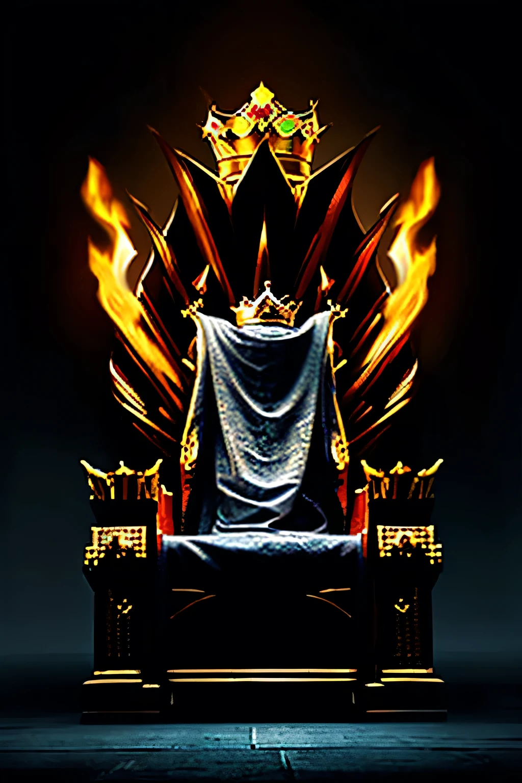 (Crown sitting on a throne alone)), (throne), (crown), dragonic, dragon, hellish, medieval, Crown on throne alone, hell, fire, crown alone, throne alone, ((empty throne)), only throne, crown laying on throne