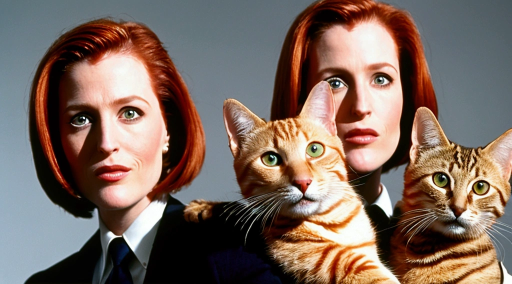 agent Scully holding a tabby cat 