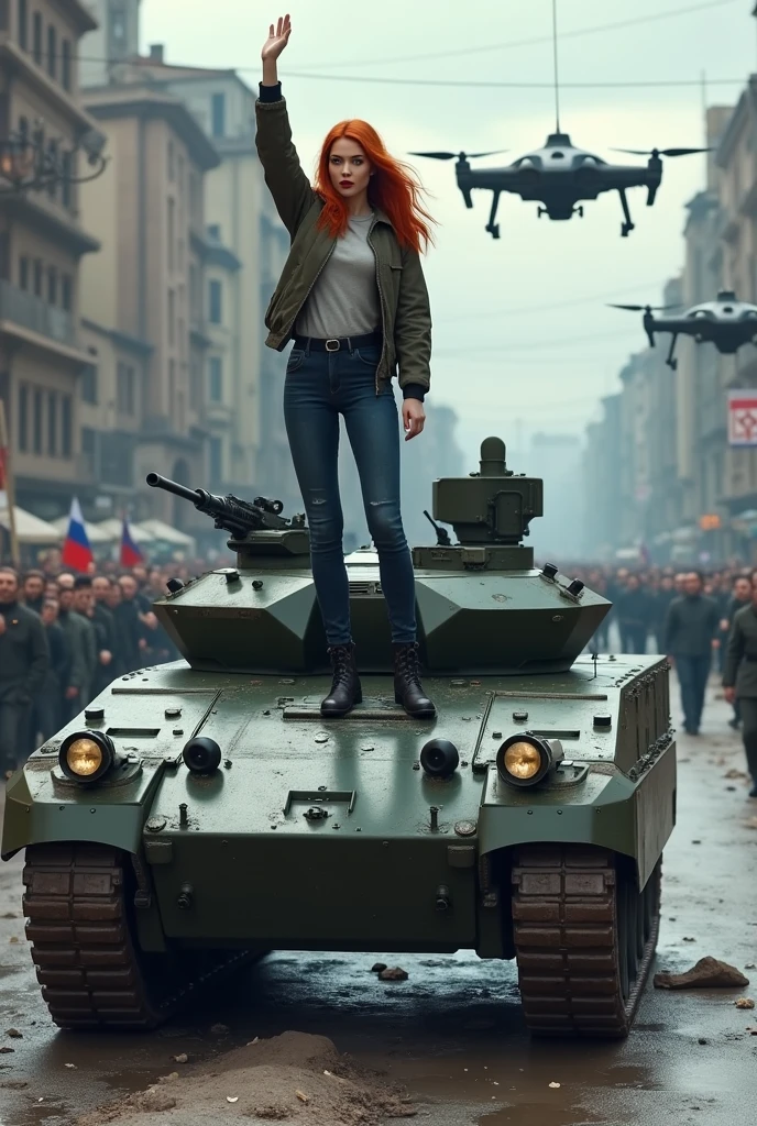 (masterpiece, best quality) a goth girl helgaGrey eating a croissant with a protest revolution in France happening behind her in the background, smoke, crowd, ((colored smoke in the background)), military force, fighting, vignetting, <lora:clusellerStyle_:0.4> skinny, large breasts, <lora:helgaGrey _GoldieBaby_helgagreyV10:1>
