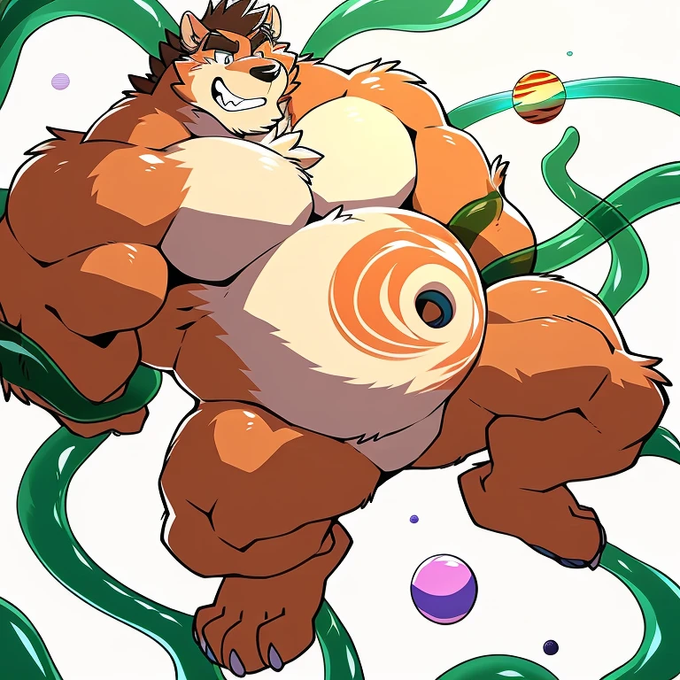 Thick furry snow leopard, tentacle sex, suspended, large breasts, thick thighs, huge ass, masterpiece, highres,  4k