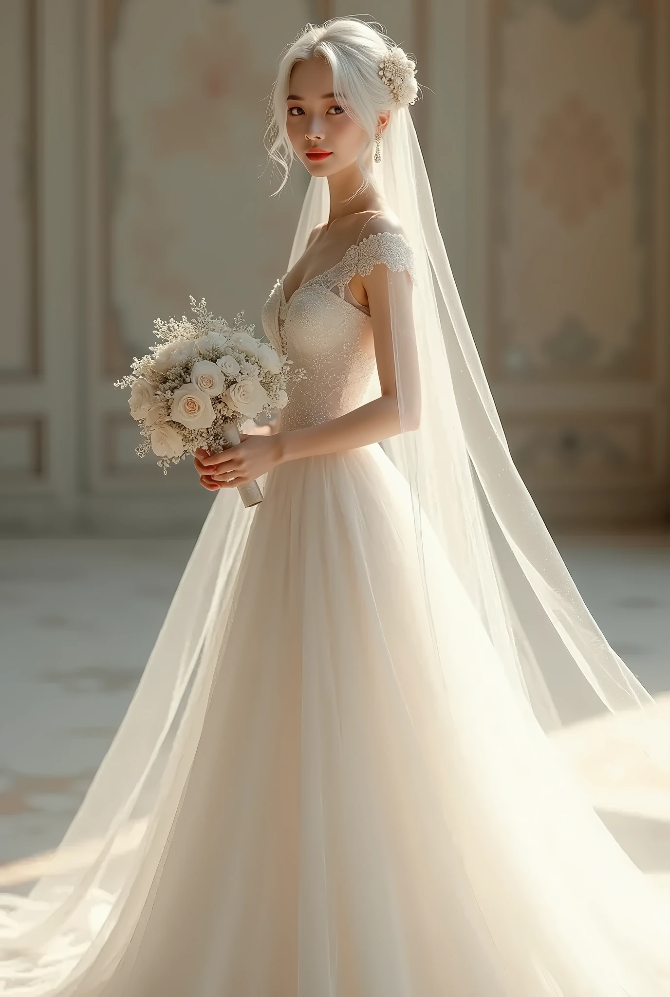 Lewdness，nedium breasts，teat，wedding gown，k hd，Sit in a chair，legs are open，A yellow-haired，Dewy milk
