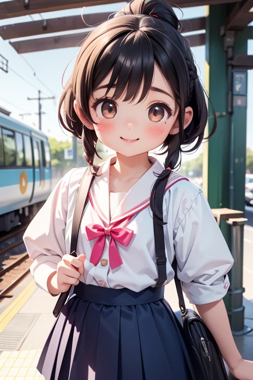 ((masterpiece, sidelighting, finely detailed beautiful eyes: 1.2)), ultra-detailed, ultra high res, professional lighting, high quality makeup, beautiful detailed eyes, beautiful, big eyes, drooping eye, (solo), (:1.3), (elementary school student, school uniform:1.2), (red school bag, Randoseru:1.2), (Loli:1.3), ite body:1.3), (flat chest:1.2), blush cheek, blush body, moist eyes, black hair, short hair, ahoge, (bangs hide the eyes:1.6), glasses, Extremely cute, (extremely detailed beautiful face), Authentic skin texture, beautiful hair, beautiful face, beautiful eyes, beautiful body, beautiful hands, squat, (face focus:1.6), white underwear