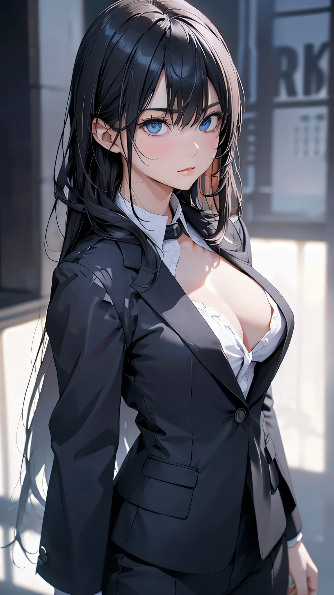 Cool girl high resolution Big Breasts Men's suits Expose Long Hair Earrings Tattoo