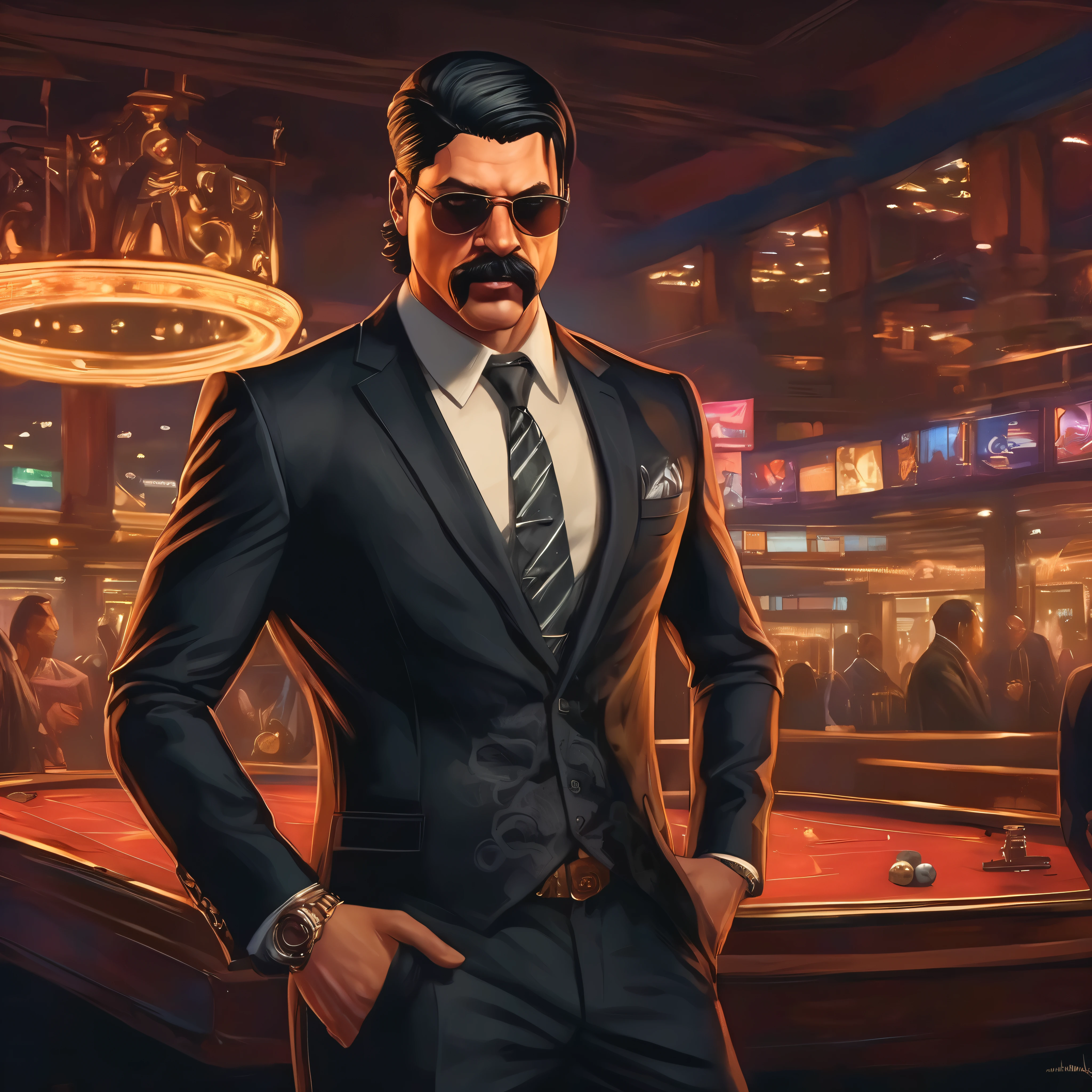(obra maestra, Mejor calidad:1.2), 1 chico, thenahualli, serious, dangerous man, elegant, elegante, he is a gangster, (((black suit))), penthouse, Las Vegas, (((realistic, detailed, photorealistic))), night, midnight