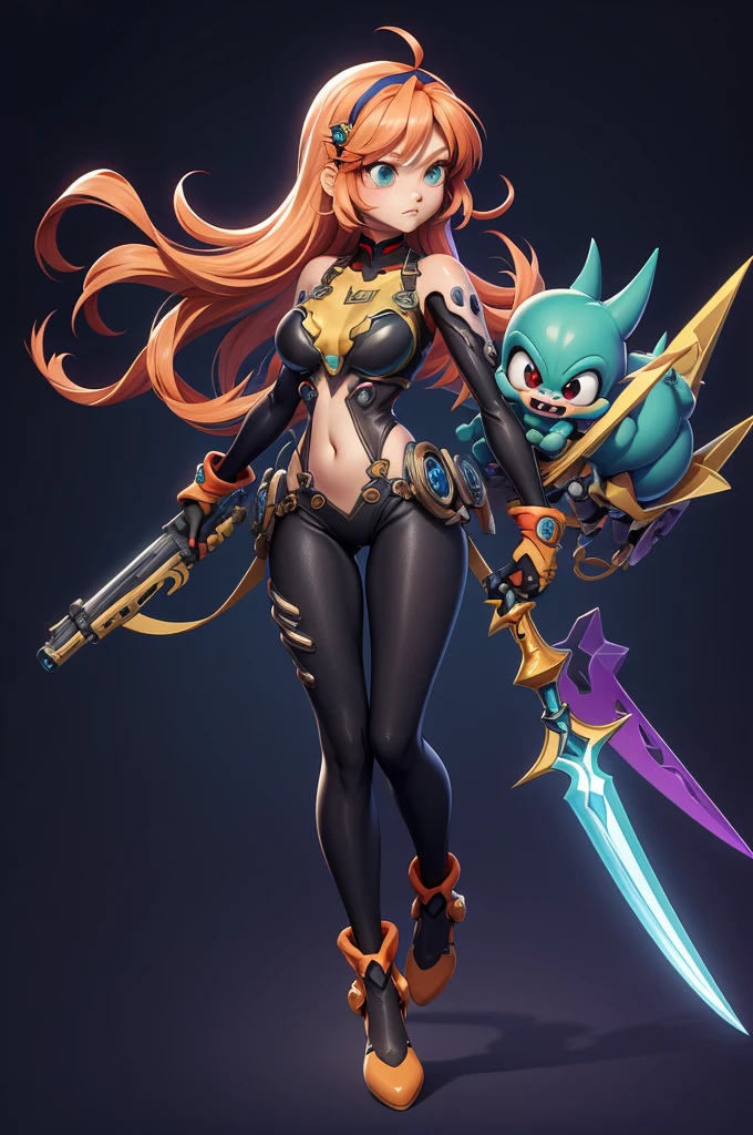 Mini Dragon, alone, Ray Tracing, Estilo 3D, 3DMM, whole body, (bodysuit swing),(Dar red dress), Overall view,((Poses for each photo)), Overall view, Hearts of the Kingdom-style outfit,((1 personのポーズ)), Overall view, Metroid, ((With a futuristic sword)),Ultra-Realistic Skin, (Big Breasts)、1 person、Background is white、Combat pose、