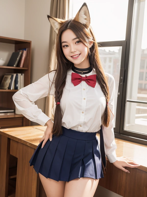 (((locker room))),(((Change clothes in the changing room:1.3))),(((clothes on hangers:1.3))),(((Sailor suit))),(((Pleated skirt revealing skin))),(Dark red bow tie:1.3),Cute face,Extreme close up of face,Shiny light brown and orange striped short hair,Messy ponytail,Cute Smile,Perfect round face,iris,(hairpin、ponytail、Floating Hair、),Large Breasts.Professional Lighting,Cinematic Light,(Tabletop,highest quality,Ultra-high resolution output images,) ,(8K quality,),(Ocean Art 2.0 Mode:1.3),(Picture Mode Ultra HD,)