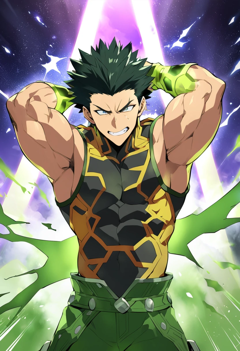 Midoriya, Bakugou, and Kirishima from My Hero Academia as a hyper muscular brainwashed thugs standing in line with other brainwashed thugs wearing identical full body black shiny rubber latex pants and vests staring blankly ahead with vapid expression at a computer screen displaying a hypnotic spiral while they are all restrained in a high-tech villain's base being brainwashed. Repeating mantras over and over again to turn Midoriya into another brainwashed thrall and affirm he is nothing more than obedient tool to the villains. Hyper muscles. Hyper crotch bulge. Massive swollen crotch. Massive swollen pectorals. Thick glutes. Muscular thighs. Broad shoulders. Big traps. Massive biceps. Massive triceps. "Serve. Obey. Conform. Comply. Stare and let the hero die. You cannot think. Accept this fate. Become a thug. Assimilate. At villain's side and beck and call, a selfish brute, an evil thrall. That's all you are, with but one creed, to serve and satisfy your greed. To rob and steal and cheat in kind will feel so good to changing mind. All morals will be blown away as arrogance comes into play. And brute force will supplant the meek the more the dumb thugs crush the weak. No need to think. Just stare and obey. Grow bigger and dumber every day. The longer you watch, the weaker your brain. The deeper the thug will be engrained. There's nowhere to run. You can't get away. The villainous thug is here to stay. All For One, you must obey." IQ drain. hypnosis. Hypnotic trance. Hypnotized. Brainwashing. Entranced. Enthralled. Dumber and dumber. Programming. Subliminals. Conformity. Assimilation. Green hair. Dim eyes. Open mouth. Brainless. Mindless. Mental reprogramming. Nullified hyper swollen crotch bulge. Bara. Hairy arms. Hair chest. Thick stubble. Treasure trail. Armpit hair. Brute. "Let's go do some crimes."