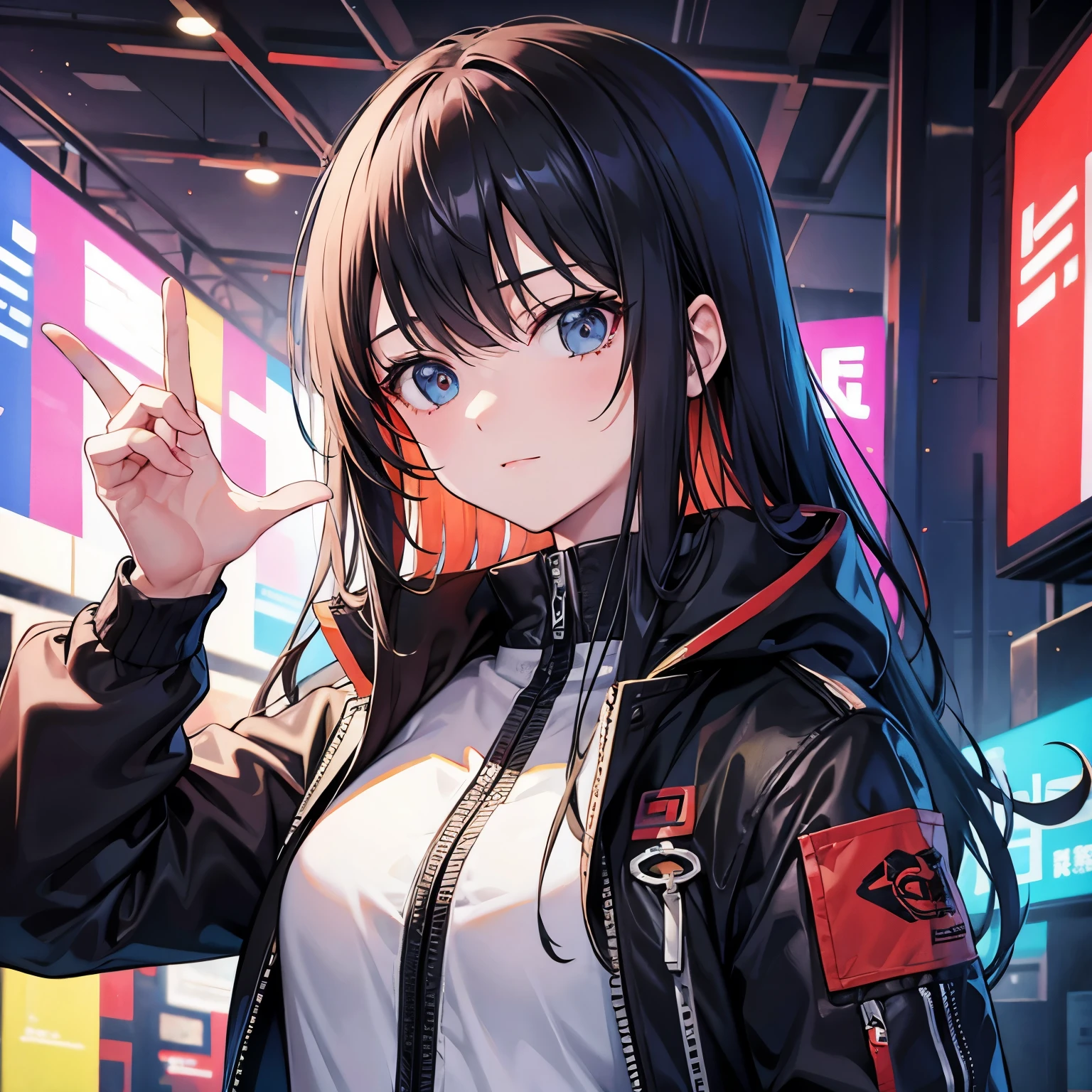 (masterpiece,Best quality,Super detailed,超高分辨率,Detailed background),((Cyberpunk)),((Flat Color)),((Colorful)),(1 Girl),pilot,pilot helmet,pilot jacket,Looking at the audience,Solitary,Upper body,Colored background,High contrast,Contrasting colors,Cowboy shooting,