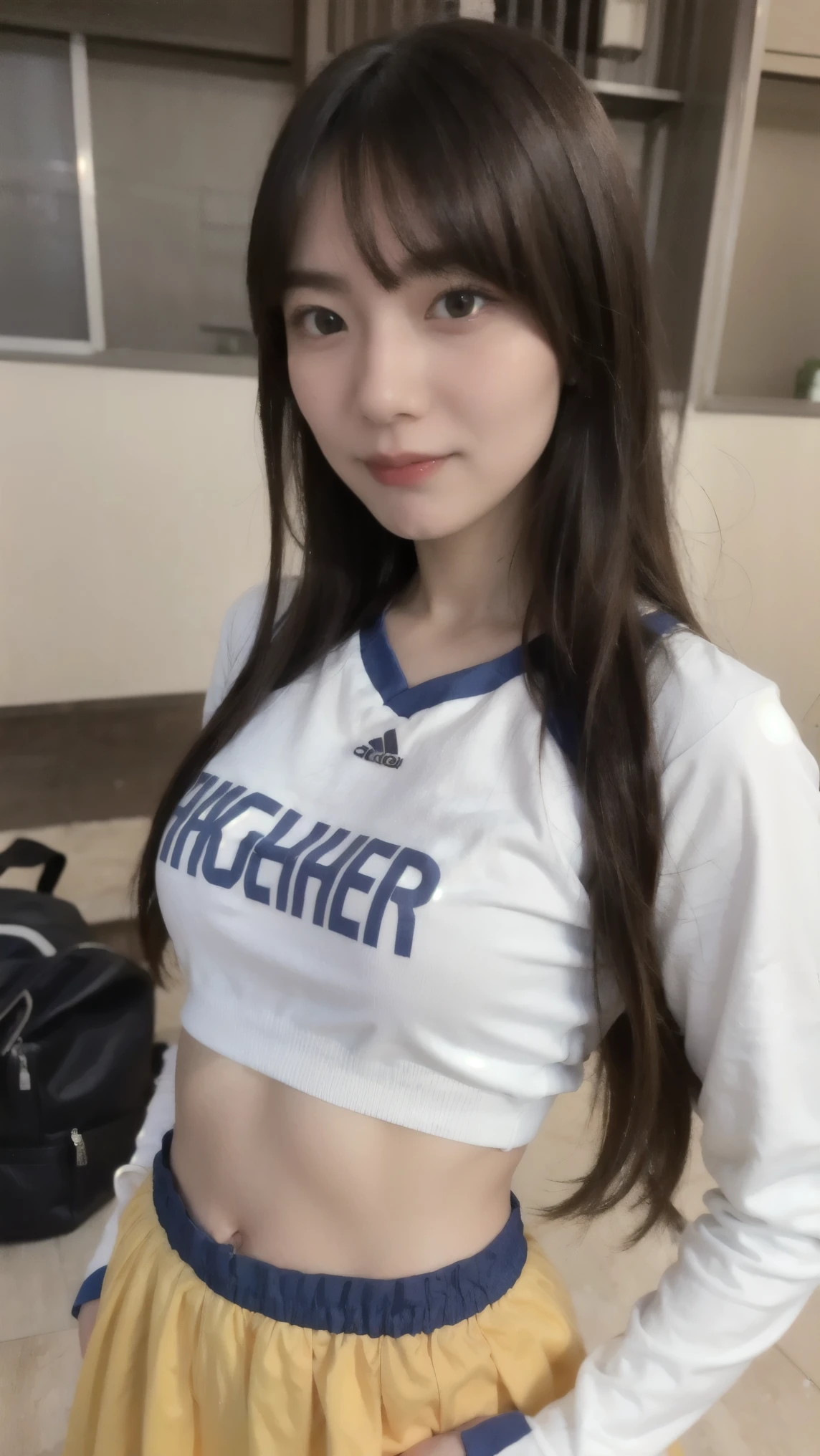Wearing a cheerleader costume