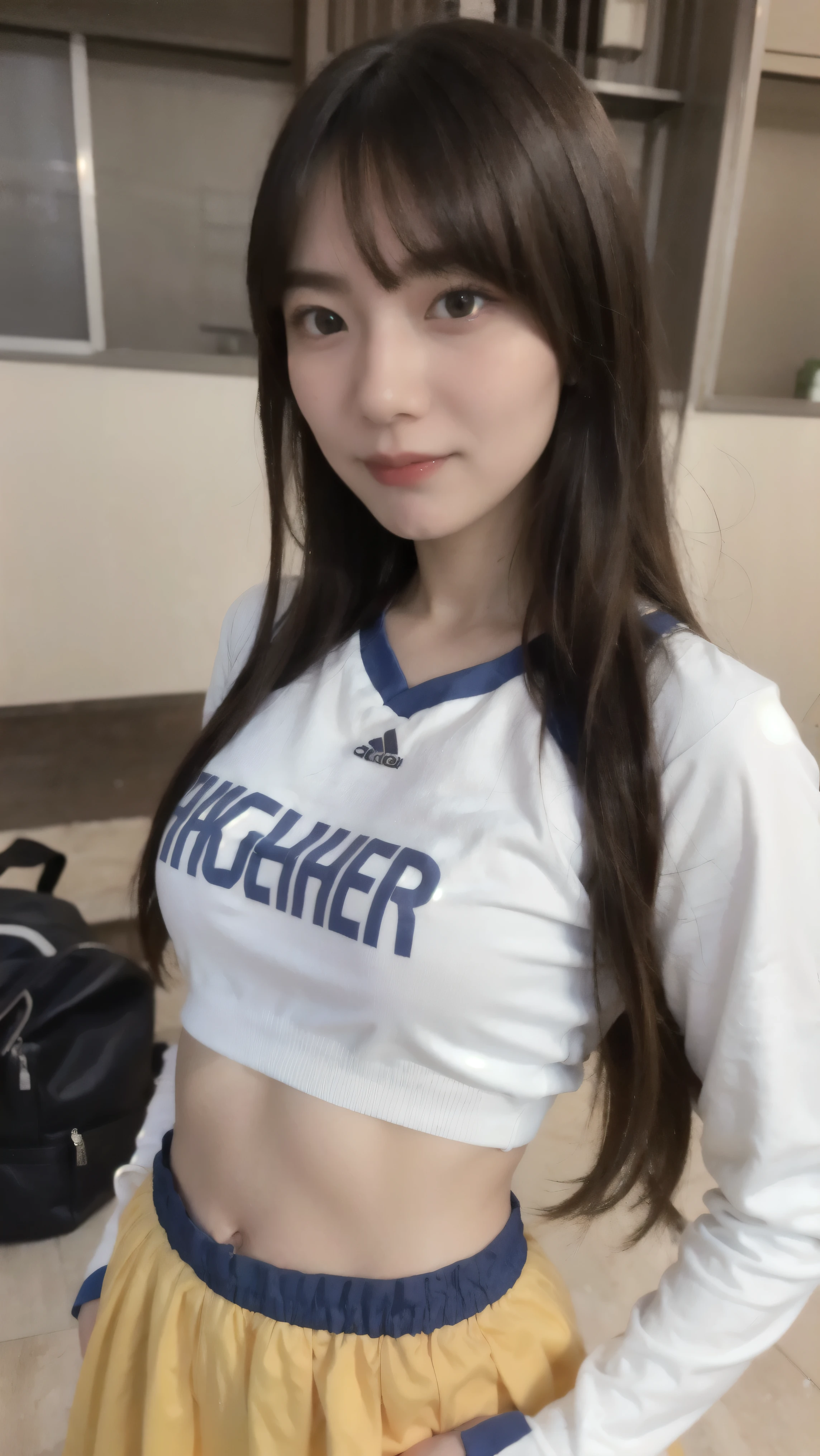Wearing a cheerleader costume
