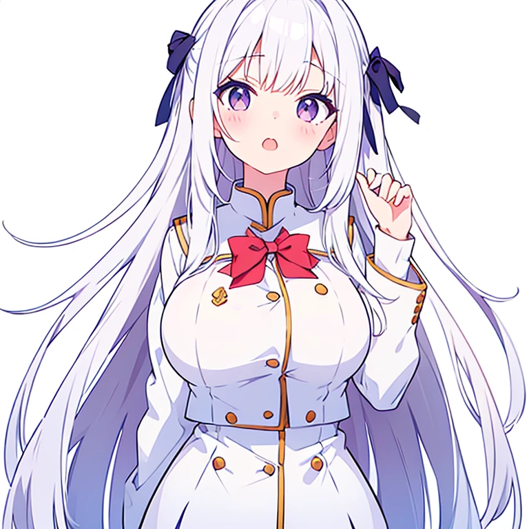 ((from the front, upper body, leaning forward,)) Big breasts: 1.6, masterpiece, superlative, (fine details: 1.2), (scenery: 1.11), solo, facial focus, close-up, super resolution, correct anatomy, fine skin, beauty, maiden 1, cleavage, sailor universe, standing, long hair, skirt, hair accessories, double ponytail, jewelry, purple pupils, white hair, pleated skirt, earrings, choker, sailor collar, bun, cape, double buns, face markings, white skirt, brooch, White sailor collar, hairpins, forehead markings, white collar, sailor warrior uniform,