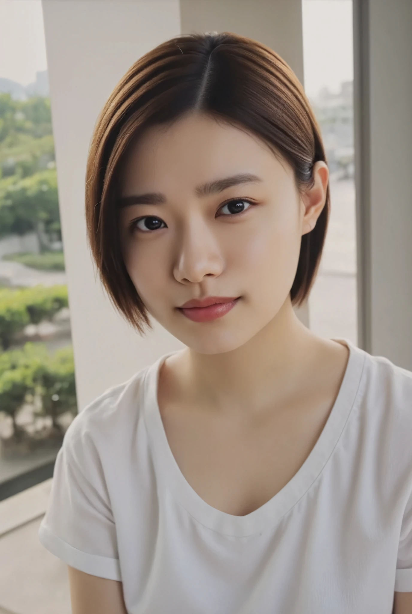 32K, Masterpiece, masterpiece, Realistic, Very detailed,  photograph, High resolution, A face that Japanese men really like., Smoother light, official art, Written boundary depth, Bright light, close, Detailed face, smile, Beautiful details in the eyes, 19 year old Korean, cute, real texture skin, T-Shirts,