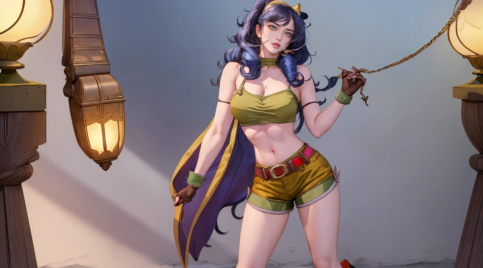 Perfect、Masterpiece、Professional illustrations、Perfect looks、Sharp lines、Cinematic lighting、Detailed face、Detailed eyes and pupils、Detailed hair、Beauty、Alone、female、sauce_game、Princessアリーナ from Dragon Quest 4、Big Breasts、Large Breasts、Orange Hair、Curly Long Hair、Yellow sleeveless dress、Black tights、Purple Cape、Purple pointed hat、Orange boots、Best Angle、Best Shot
