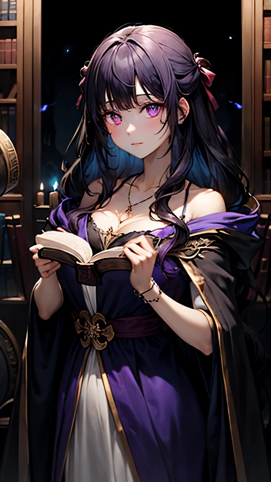 color photo of a mysterious seductive sorceress, with long black hair and piercing violet eyes, capable of manipulating the will of others with sweet words. She is mischievous, but also has a loving and kind heart. At her worktable, littered with flasks and potions, she helps those who deserve it with her spells. The atmosphere around you is charged with magic and mystery. With her exotic beauty, she uses her feminine skills to achieve her goals. A color photo of a woman, her long black hair cascading down her shoulders, her piercing violet eyes captivating anyone who gazes into them. Her lips, painted in a deep red, hold a hint of mischief and kindness. She sits at a cluttered worktable, covered in flasks and potions of various shapes and sizes, each holding a secret power. The air around her crackles with an electric energy, the scent of herbs and incense filling the room. Soft candlelight casts a warm glow on her delicate features, emphasizing her otherworldly allure. The photo captures her in a moment of concentration, her slender fingers gently stirring a concoction as she taps into her magical abilities. The ambiance is filled with a sense of enchantment and wonder, as if the very air is tinged with spells and secrets. The sorceress's presence is both alluring and mysterious, drawing you into her world of magic and intrigue.

Camera settings: Nikon F3 camera, loaded with high-sensitivity film to capture the subtle details of the scene. A soft focus lens is used to create an ethereal atmosphere, with a shallow depth of field effect. The dark environment, illuminated only by the flickering light of candles, adds to the sorceress's magical aura, enhancing the overall enchanting ambiance of the photo.

Juxtaposing Artists: Salvador Dalí, Annie Leibovitz, and Hieronymus Bosch.