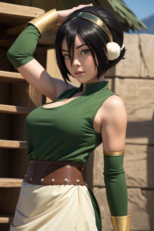 Toph has large breasts showing and she is young 